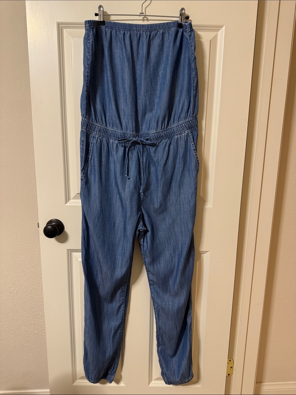 Banana Republic Factory Chambray Blue Strapless Jumpsuit